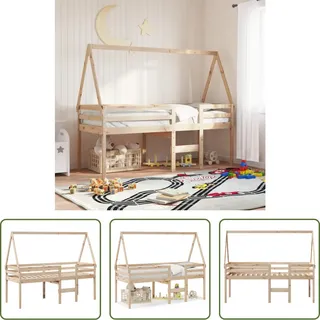 The Living Store Hochbett mit Dach 90x190 cm Massivholz Kiefer - Braun