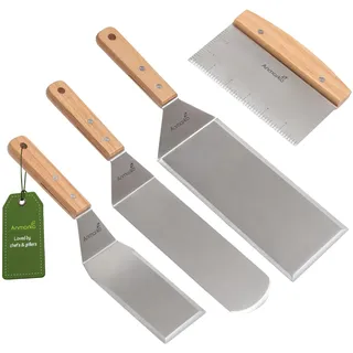 Edelstahl Metall Pfannenwender Set - Grillschaber Flachspachtel Pfannkuchen Flipper Hamburger Pfannenwender - Metall Utensil ideal für BBQ Grill flache Oberseite Gusseisengrill - Zubehör