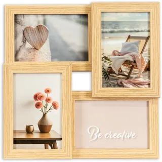 queence Bilderrahmen Collage »Rahmen 3D Holz in braun« für 4 Bilder 1 Stk. tlg. Platz für 4 Fotos in 10x15cm, beige