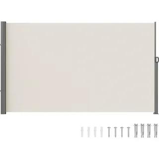 Einziehbare Seitenmarkise, 63''x 118'' Sichtschutz für den Außenbereich, 180 g Polyester, wasserdichter, einziehbarer Terrassenschirm, UV 30+, Raumteiler, Windschutz für Terrasse, Garten, Balkon, beige - Beige