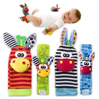 Sozzy Socks Rasselsocken Baby 0-6 Monate - Weiche Rasselsocken Baby 6-12 Monate - Baby Rasselsocken 0-6 Monate - Förderung Rasselsöckchen Baby - Baby Rassel Socken - Babyrasseln ab 0 Monate 4 Stück
