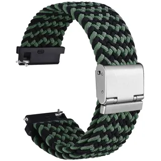 WOCCI 20mm Gewebtes Nylon Uhrenarmband für Damen und Herren, Schnellverschluss, Verstellbare Silberne Schnalle (Grün Schwarz)