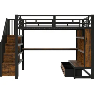 modfu Hochbett MODFU 140 x 200 cm MDF und Metall Schwarz