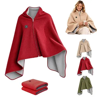 Beheizbarer Heizdecke Umhang für Damen, Heizdecke mit Akku Kabellos(Rot) | Heated Shawl Wraps For Women, USB Heizdecke mit 3 Heizstufen & Schnellheizfunktion für Zuhause, Büro & Outdoor