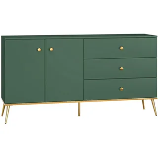 Feldmann-Wohnen Sideboard Forest dunkelgrün / gold 160 / 40 / 85cm , Grün , Holzwerkstoff , 3 Schubladen , Rechteckig , 160x85x40 cm , Kleinmöbel, Kommoden, Sideboards