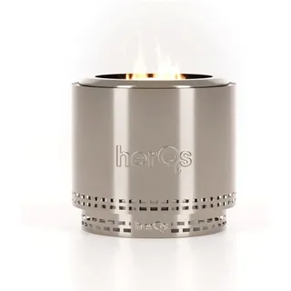 HerQs Feuerschale Blaze Ø49,5 cm – Große rauchfreie Feuerstelle aus Edelstahl – Feuertonne für Gartenpartys & Outdoor – Mit Zubehör & Stand – Für 6–8 Personen