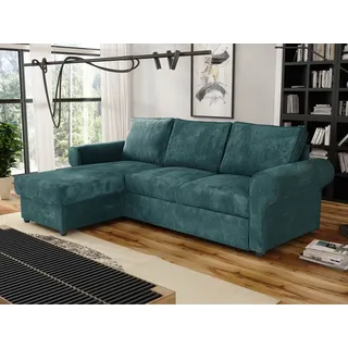 Mirjan24 Ecksofa Monaco Cord, Eckcouch mit Schlaffunktion und Bettkasten, Freistehendes 4 Sitzer Polstersofa (Farbe: Poso 125) - Grün