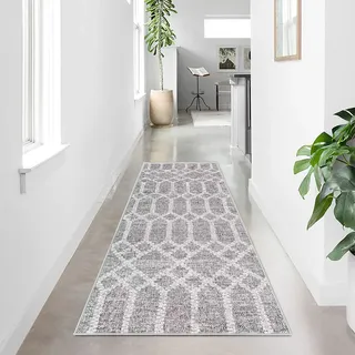 Tinyboy-hbq Teppich läufer für Flure Rutschfest,Waschbar Läufer Flur Lange Weiche Kücheläufer für Schlafzimmer Flure Wohnzimmer Küche,Boho Grau,60 x 180 cm