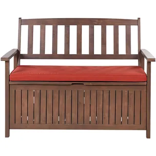 Beliani Gartenbank Akazienholz dunkelbraun mit Stauraum Auflage terracotta 120 Sovana , Dunkelbraun , Holz , 120x91x60 cm , Gartenmöbel, Gartenbänke