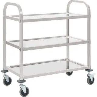 The Living Store 3-Stufiger Servierwagen 95x45x83,5 cm Edelstahl - Silber