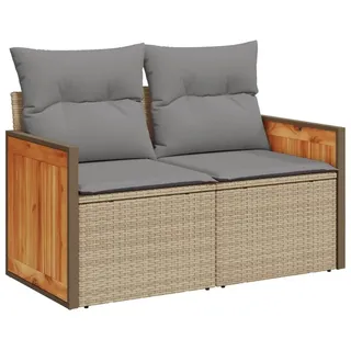 vidaXL Gartensofa mit Kissen 2-Sitzer Beige Poly Rattan