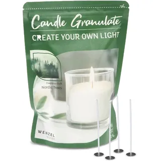 Kerzensand Weihnachtsbaum Duft Kerzen Granulat 400g - Weißes Paraffinwachs für mehrere DIY Kerzen, Inkl. 4 Dochte & Dochthalter, Hochwertiges Kerzenwachs, Made in Germany