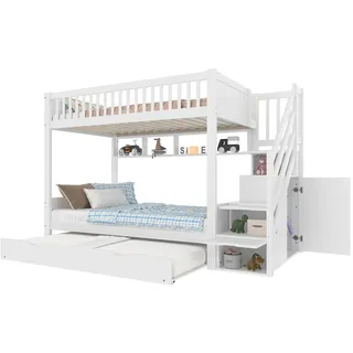 Flieks Etagenbett 90x200cm Weiß mit Ausziehbett Regal Kleiderschrank , Holz , 90x200 cm , Babymöbel & Kindermöbel, Kinderzimmer & Jugendzimmer, Stockbetten