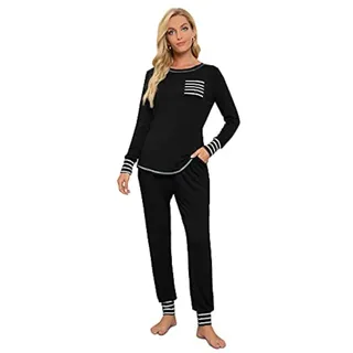 Krisimil Damen Zachte met lange mouwen Pajamaset, Schwarz, XL EU