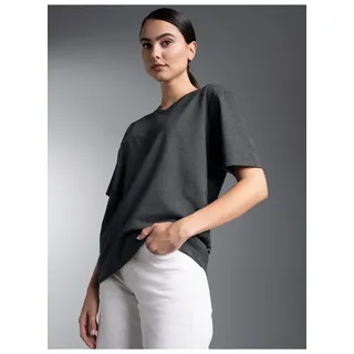 T-Shirt TRIGEMA "TRIGEMA V-Shirt DELUXE Baumwolle", Damen, Gr. XL, grau (anthrazit, melange), Single Jersey, 100% Baumwolle, Basic, lang, V-Ausschnitt, Shirts T-Shirt