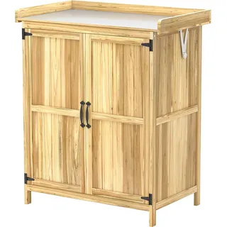 Gartenschrank Holz, Geräteschuppen wetterfest 74x43x88cm, Gerätehaus mit Klappdach Ablagen, Arbeitsfläche, Geräteschrank, Gartenhaus Werkzeugschrank Gartenschuppen für Garten, Terrasse, Holz |