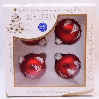 Vitbis Glas-Weihnachtskugeln 4-teilig Dekor Rot-Matt Ø 6 cm