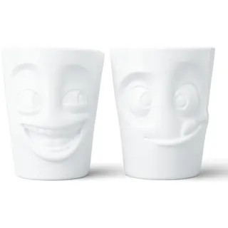 FIFTYEIGHT PRODUCTS / Tassen / Becher-Set Nr. 3, ohne Henkel „Witzig & Lecker“ (Porzellan, 2 x 350ml, Weiß, Made in Germany)