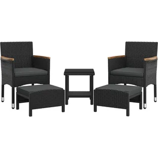 Yaheetech 5er Set Rattan Gartenmöbel Balkonmöbel Terassenmöbel Außen Kleiner Balkon mit 2 Einzelsofas & 2 Fußhocker & 1 Kaffeetisch, Schwarz & Grau