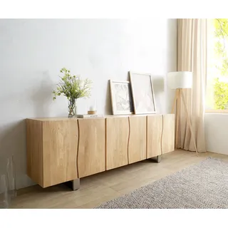 Sideboard Live-Edge 220 cm Eiche Natur Massiv 6 Türen