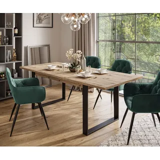 Möbelset ART - T-Klapptisch 150-198 und 4 Stühle, Artisan Eiche, Polsterstoff:Bluvel Flaschengrün 78