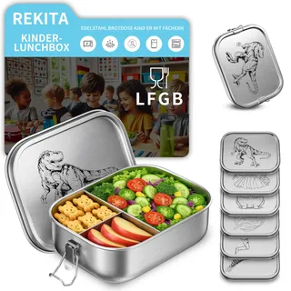 REKITA Edelstahl Brotdose Kind er mit Fächern, 850ML Bento Box, Jausenbox Lunchbox, Personalisierte Brotdose Lässig, Vesperdose, Snackbox für Schule, Ausflüge, Kindergarten