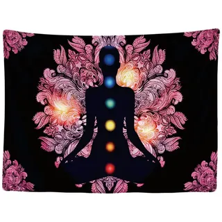 Ulticool - Wandteppich Tapestry Dekoration Wohnung - Chakra Energie Heilung Schwarz Rosa Mandala - 200 x 150 cm groß - Wandtuch Wandbehänge - Accessoires für Schlafzimmer Kinderzimmer