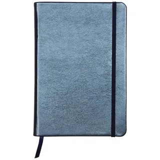 Clairefontaine 400103C Notizbuch (mit Perlmutt-Effekt mit festem Deckel aus Leder, DIN A5, 14,8 x 21cm, 72 Blatt, blanko, Gummizugverschluß, Lesezeichen) 1 Stück blau