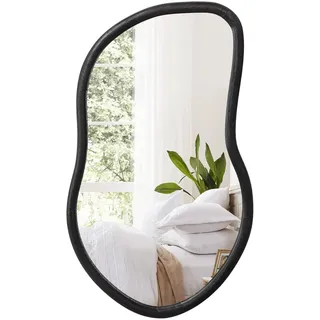 FEUFOAM Unregelmäßiger Wandspiegel aus Holz, asymmetrischer Wandspiegel, großer schwarzer Badezimmerspiegel, moderner dekorativer Spiegel für Wohnzimmer, Schlafzimmer, Eingangsbereich
