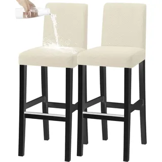 KELUINA Stretch-Barhocker Bezüge Abnehmbar Waschbar, Universelle Hussen für Drehstühle und Esszimmerstühle mit Kurzer Rückenlehne (Beige,2er-Set)