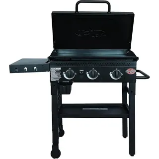 Flat Iron Gas Plancha 3-Brenner, klappbarer Gasgrill mit keramikbeschichteter Stahlplatte, Windschutz, 3355 cm?, Schwarz - Schwarz