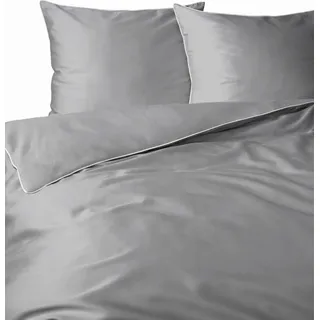 Bettwäsche, Baumwoll-Makosatin, einfarbig 200x220 Hellgrau - Hellgrau