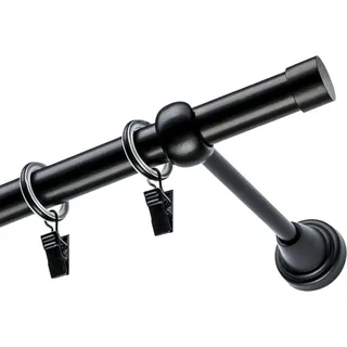 Voppi Gardinenstange Simpla 1-läufig 260 cm 19 mm schwarz, silent Vorhangringe mit Klammern, moderne Vorhangstange, einfache Wandmontage - Schwarz