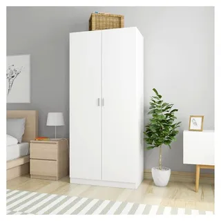 Kleiderschrank mit 1 Stange, Schlafzimmerschrank mit Fächern, Holzschrank, Kinderschrank, Weiß, 90 x 52 x 200 cm - Weiß