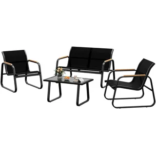 garveehome Gartenmöbel Set 4-TLG, Textilene Balkonmöbel Set mit Tisch, Sofa und 2 Stühlen, Stahl, Sitzgruppefür Garten, Balkon, Außen