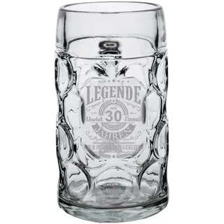 LUXENTU Maßrug mit Gravur, Legende seit 30 Jahren, 1,0 l | Personalisiertes Bierglas mit Jubiläum & besondere Anlässe, Henkelkrug mit Lasergravur-Veredelung, geeicht, Spülmaschinenfest