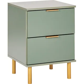BELIANI Nachttisch Grün Faserplatte mit 2 Schubladen Goldene Griffe Helle Holzfüße Modernes Retro-Design Nachtkommode Nachtschrank für Schlafzimmer - Grün, Gold