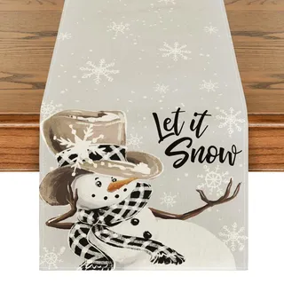 Artoid Mode Schneemann Büffel Plaid Schal Lass Es Schneien Weihnachten Tischläufer, Küche Tisch Dekoration Drinnen Urlaub Party Dekor 40x140 cm