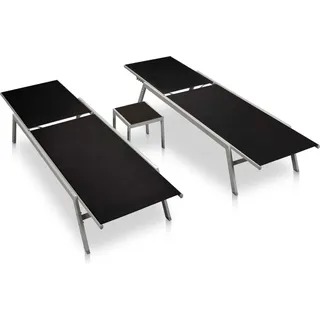 vidaXL Sonnenliegen 2 Stk. mit Tisch Stahl und Textilene Schwarz - Schwarz