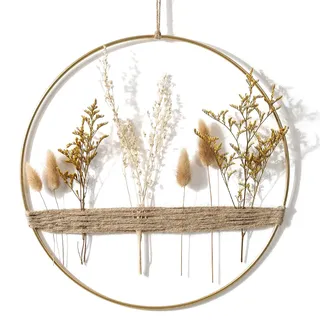 WPAJIRZO Metallring mit Trockenblumen 30cm Trockenblumenkranz Boho Wand Winter Deko Wohnzimmer Blumenkranz Türkranz Trockenblume Fensterdeko zum Aufhängen Trockenblumenring