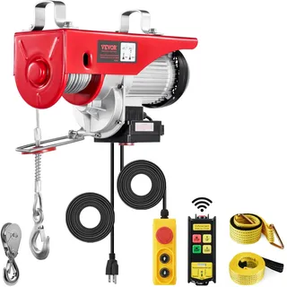 Vevor Elektrische Seilwinde, 1000 kg, Motorwinde mit 100 m kabelloser und 4,2 m kabelgebundener Fernbedienung, 12 m Hubhöhe mit Einzelkabel, Einzel-/Doppelschlingen, Hebezeug für Garage, Lager, Fabrik