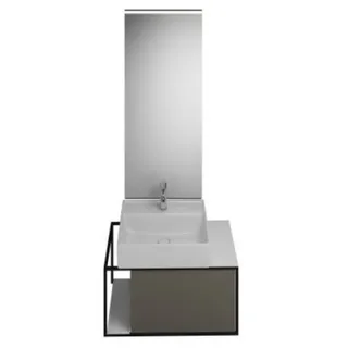 burgbad Junit Set Keramik-Waschtisch inklusive Waschtischunterschrank, Version links, inklusive Leuchtspiegel SFLF076, Breite: 765mm, SFLF076LF3149G0175, Farbe: Grau Hochglanz / Grau Glänzend