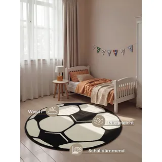 HANSE HOME Fußball Kinderteppich Ø 200 cm Schwarz/Weiß
