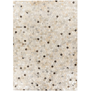 Lederteppich KAYOOM "Ravi 400 - Fellteppich", bunt (silberfarben, grau), B:80cm H:8mm L:150cm, Rindsleder, Teppiche, Lederteppich, metallische Effekte, Patchwork Dessin, Rindsfell mit Wollrücken