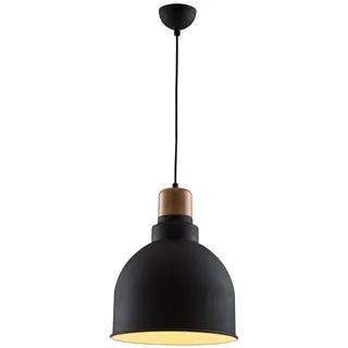 Modern Chandelier with Metal Body, Black & Oak, 85 cm Height, 30 cm Diameter, E27 Socket Max 40W | Stylish Industrial & Scandinavian Design for Home