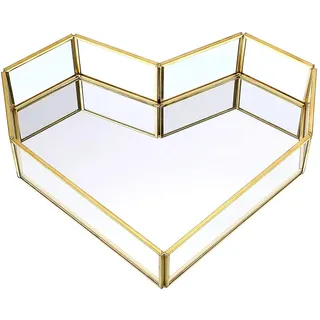 Spiegeltablett aus vergoldetem Glas – dekoratives Spiegeltablett aus Messing – für Schmuck, Parfüm, Make-up – für Schminktisch, Badezimmer, Schlafzimmer, 25 cm × 22 cm × 5 cm