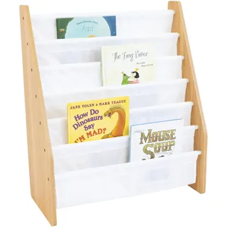 Humble Crew großes Kinder-Bücherregal, Natur/Weiß! 6 Etagen für Bücher, ideal für Kinderzimmer. Jetzt Ordnung mit natürlichem Stil schaffen