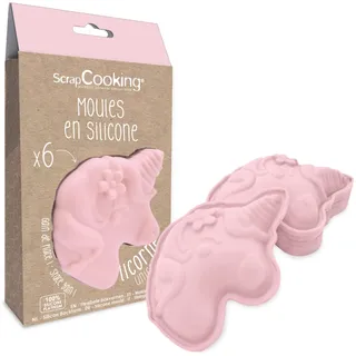 SCRAP COOKING – Set mit 6 Silikonformen Einhorn – Backset 3D-Formen für Kuchen Einhorn – flexible individuelle Formen – geeignet für Backofen & Spülmaschine – Geschenk für Kinder – Rosa – 2910