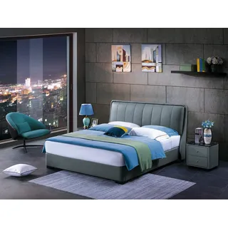 Design Doppelbett Lederbett Betten Bett Leder Polster Schlafzimmer Ehe 180x200 - Grau