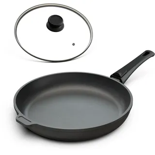 Hoffmann Bratpfanne 32 cm Induktion, Antihaft, mit Deckel, Aluguss, abnehmbarer Griff, alle Herdarten, backofenfest, wiederbeschichtbar, spülmaschinenfest, verzugsfrei, Pfanne made in germany